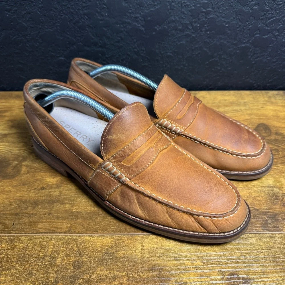 Sperry Hampden Penny STS17817 Tan Leather Loafers Mens 11M‎